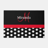 Schwarz-weiß Red Monogram Script Polk Fußmatte (Vorderseite)