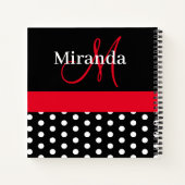 Schwarz-weiß Red Monogram Script Polka Dots Rezept Notizblock (Rückseite)