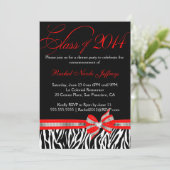 Schwarz-weiß Red Zebra 2014 Abschluss Einladung (Stehend Vorderseite)