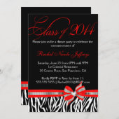 Schwarz-weiß Red Zebra 2014 Abschluss Einladung (Vorne/Hinten)