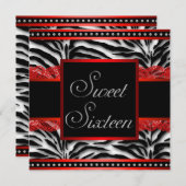 Schwarz-weiß Red Zebra Sweet 16 Party Einladung (Vorne/Hinten)