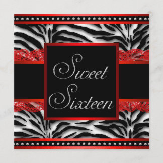 Schwarz-weiß Red Zebra Sweet 16 Party Einladung