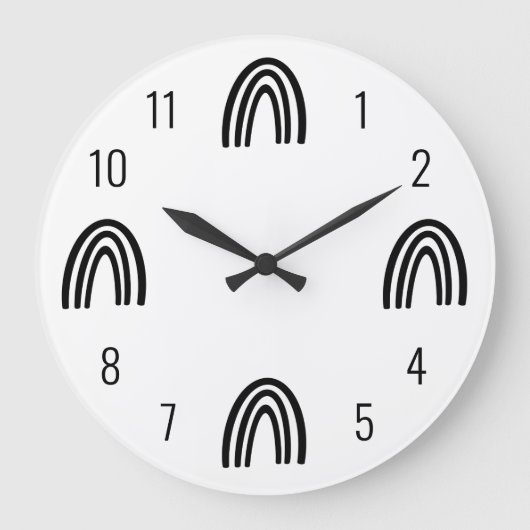 Schwarz/Weiß Regenbogen Kids Wall Clock Große Wanduhr (Vorderseite)