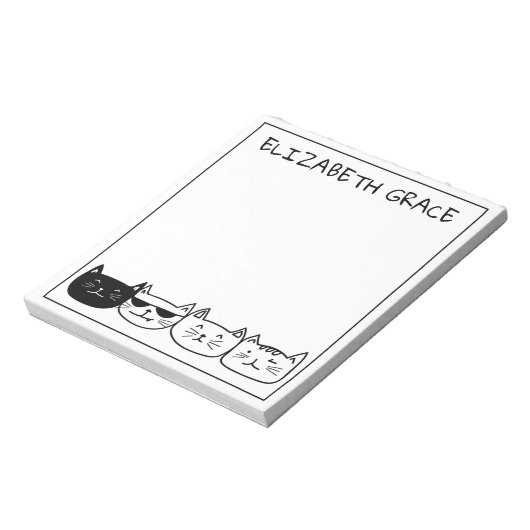 Schwarz-Weiß-Reihe Katzen Personalisiert Notizblock (Rotiert)