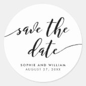 Schwarz-Weiß-Relax-Script Save-the-Date Runder Aufkleber (Vorderseite)