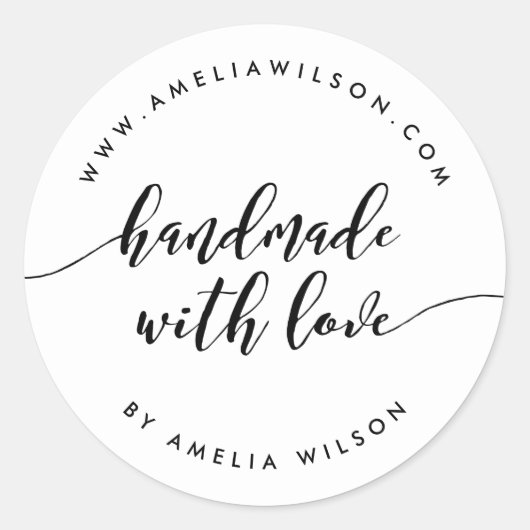 Schwarz-Weiß-Relax-Skript Handmade mit Liebe Runder Aufkleber (Vorderseite)