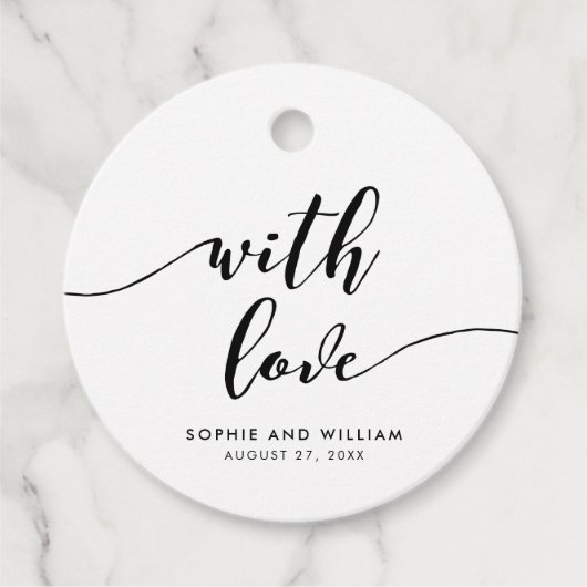 Schwarz-Weiß-Relax-Skript mit Liebe Hochzeit Geschenkanhänger (Vorderseite)