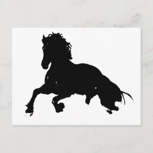 Schwarz-Weiß-Rennpferd-Silhouette Postkarte