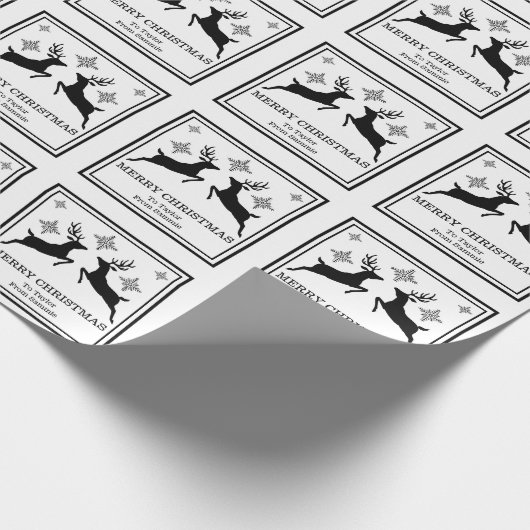 Schwarz & Weiß Rentiere mit Schneeflocken Weihnach Geschenkpapier (Ecke)