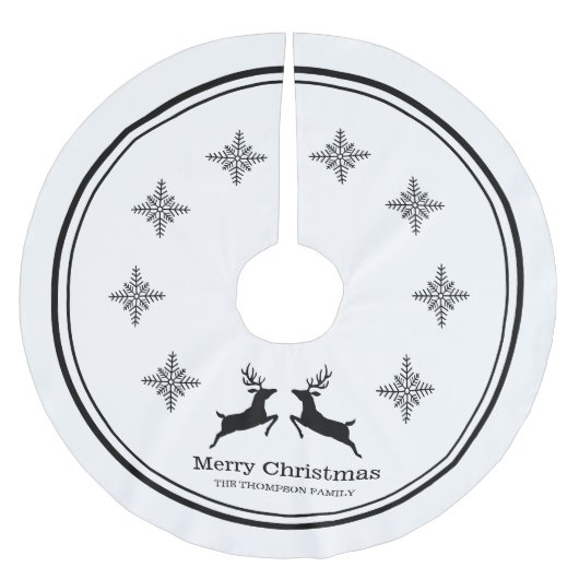 Schwarz & Weiß Rentiere mit Schneeflocken Weihnach Polyester Weihnachtsbaumdecke (Vorderseite)