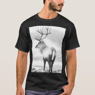 Schwarz-Weiß-Rentierstift Zeichnend T-Shirt