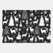 Schwarz-Weiß-Rentierwald modern Geschenkpapier Set (Vorderseite)