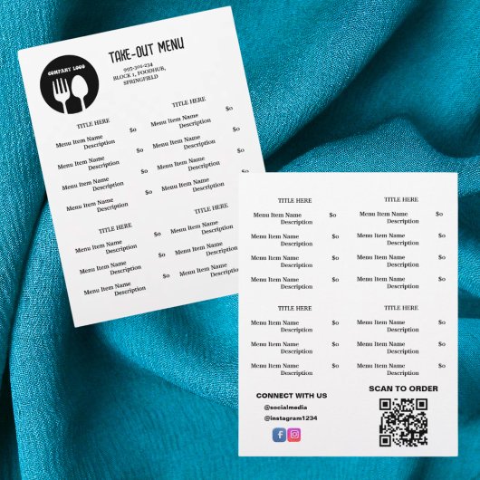 Schwarz, Weiß Restaurant Abholmenü mit QR-Code Flyer