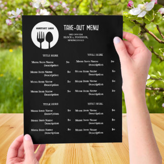 Schwarz, Weiß Restaurant Abholmenü mit QR-Code Flyer