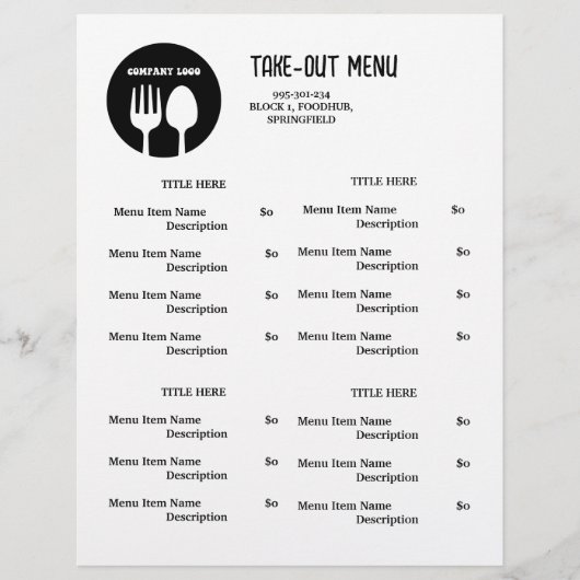 Schwarz, Weiß Restaurant Abholmenü mit QR-Code Flyer (Vorne)