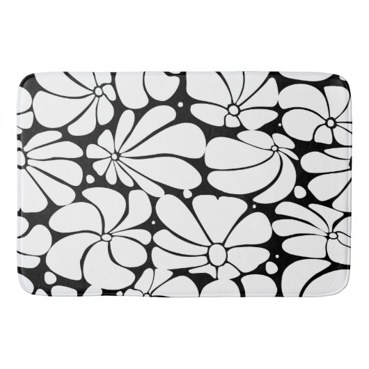 Schwarz-Weiß-Retro-70er-Blume Grafikdesign Badematte (Vorderseite)