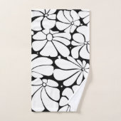 Schwarz-Weiß-Retro-70er-Blume Grafikdesign Badhandtuch Set (Handtuch)