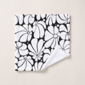 Schwarz-Weiß-Retro-70er-Blume Grafikdesign Badhandtuch Set (Waschlappen)