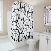 Schwarz-Weiß-Retro-70er-Blume Grafikdesign Duschvorhang (Beispiel)