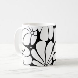 Schwarz-Weiß-Retro-70er-Blume Grafikdesign Kaffeetasse