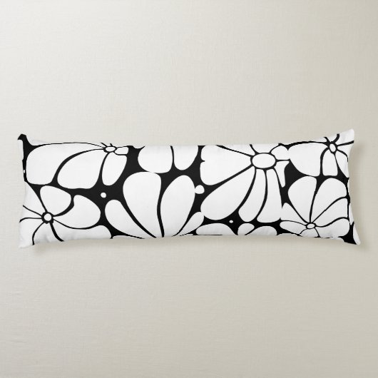 Schwarz-Weiß-Retro-70er-Blume Grafikdesign Seitenschläferkissen (Rückseite)