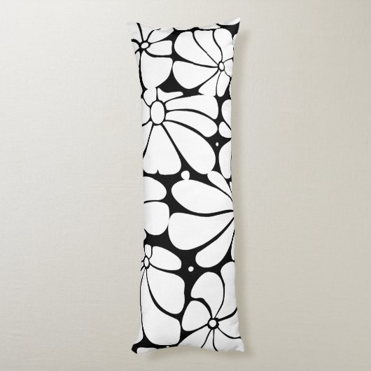 Schwarz-Weiß-Retro-70er-Blume Grafikdesign Seitenschläferkissen (Rückseite (Vertikal))