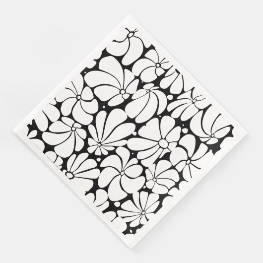 Schwarz-Weiß-Retro-70er-Blume Grafikdesign Serviette (Ecke)