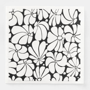 Schwarz-Weiß-Retro-70er-Blume Grafikdesign Serviette