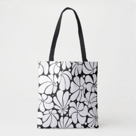 Schwarz-Weiß-Retro-70er-Blume Grafikdesign Tasche