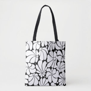 Schwarz-Weiß-Retro-70er-Blume Grafikdesign Tasche
