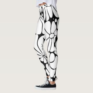 Schwarz-Weiß-Retro-70er-Blumen-Grafikdesign Leggings
