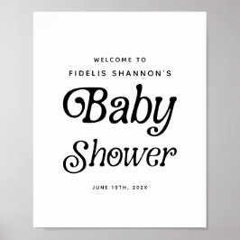 Schwarz-Weiß Retro Baby Dusche Begrüßungszeichen Poster