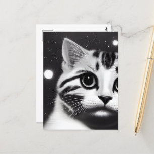 Schwarz-Weiß Retro Big Eyes Kitten Postkarte