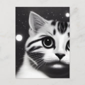 Schwarz-Weiß Retro Big Eyes Kitten Postkarte (Vorderseite)