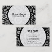 Schwarz-Weiß-Retro-Blume Paisley-Vorlage Visitenkarte (Vorne/Hinten)