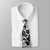 Schwarz-Weiß-Retro-Blume und Blattmuster Krawatte (Gebunden)