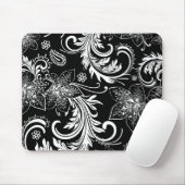 Schwarz-Weiß-Retro-Blume und Wirbel-Design Mousepad (Mit Mouse)