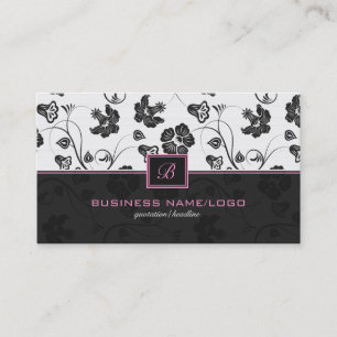 Schwarz-Weiß-Retro-Blumenmuster mit Monogramm Visitenkarte