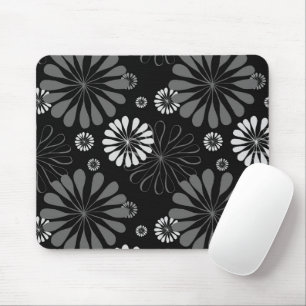 Schwarz-weiß Retro-Blumenmuster Mousepad