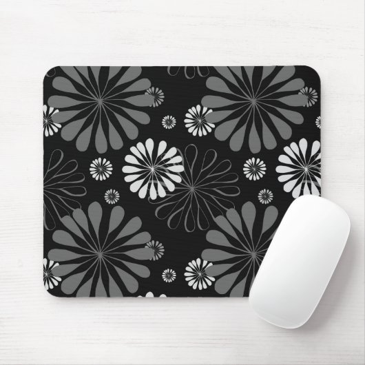 Schwarz-weiß Retro-Blumenmuster Mousepad (Mit Mouse)