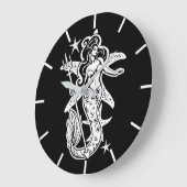Schwarz-Weiß-Retro-Button-Up-Meerjungfrau Große Wanduhr (Winkel)