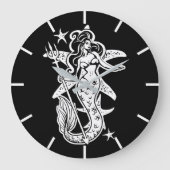 Schwarz-Weiß-Retro-Button-Up-Meerjungfrau Große Wanduhr (Vorderseite)