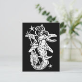 Schwarz-Weiß-Retro-Button-Up-Meerjungfrau Postkarte (Stehend Vorderseite)