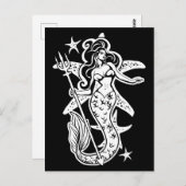 Schwarz-Weiß-Retro-Button-Up-Meerjungfrau Postkarte (Vorne/Hinten)