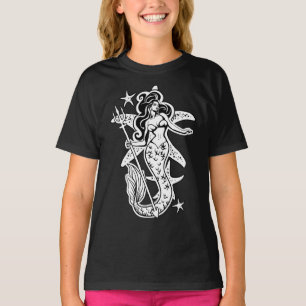 Schwarz-Weiß-Retro-Button-Up-Meerjungfrau T-Shirt