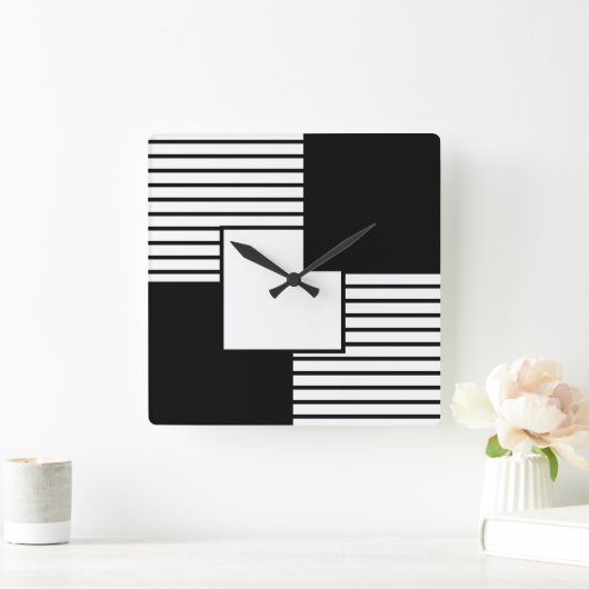 Schwarz-Weiß-Retro-Design Quadratische Wanduhr (Zuhause)