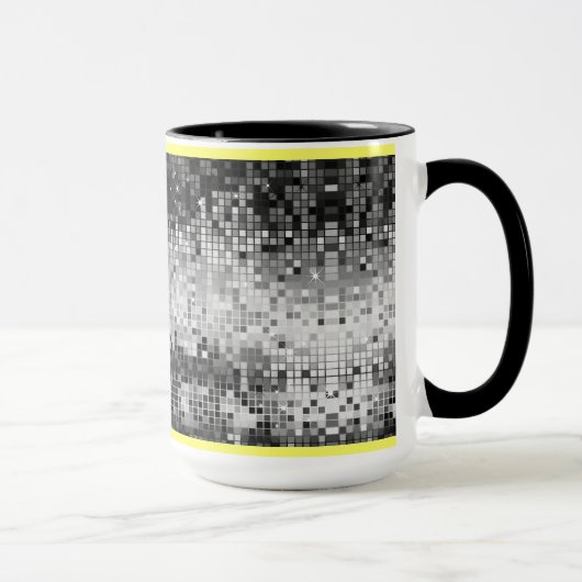Schwarz-Weiß-Retro-DiscoBall-Spiegelmuster Tasse (Rechts)