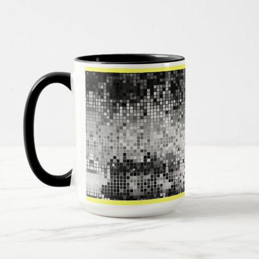 Schwarz-Weiß-Retro-DiscoBall-Spiegelmuster Tasse (Links)