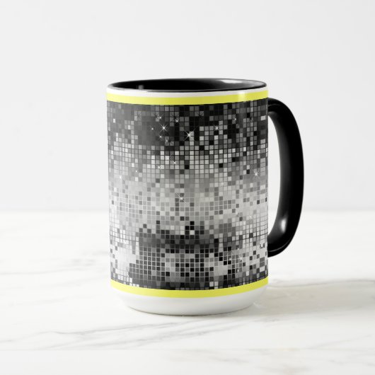 Schwarz-Weiß-Retro-DiscoBall-Spiegelmuster Tasse (VorderseiteRechts)