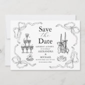 Schwarz-Weiß Retro Doodle Art Hochzeit Save The Date (Vorderseite)